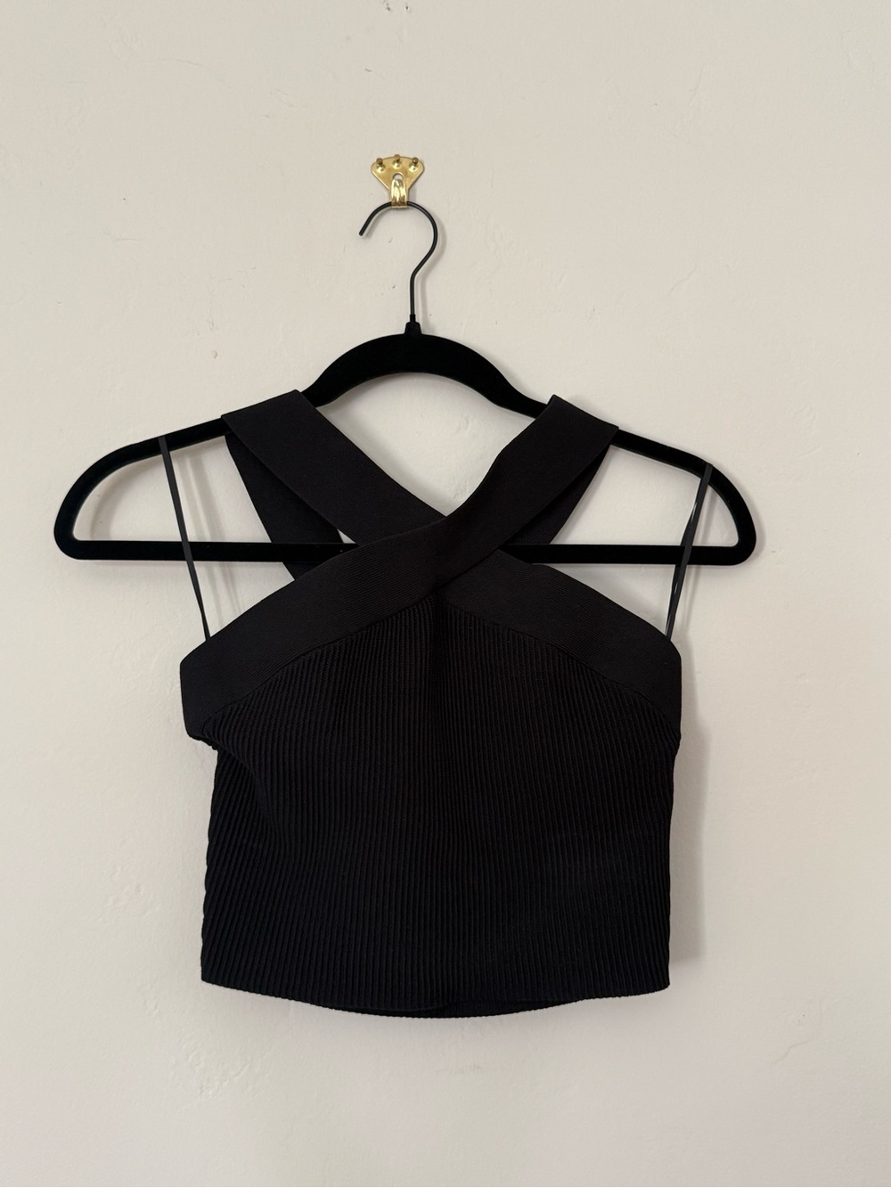 Aritzia Black Cross-Front Ribbed Crop Top